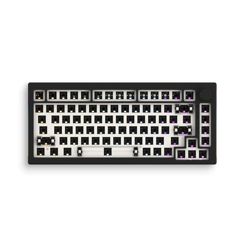 Akko 5075B ISO Mechanische Tastatur-Kit, Gaming-DIY-Barebone-Kit, VIA-programmierbar, BT 5.0/2,4 GHz/kabelgebundene RGB-Barebone-Tastaturbasis, 4500-mAh-Akku, mit Drehknopf (ISO-Layout, Schw