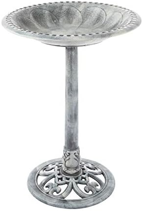Pure Garden 50-LG1073 Grey Resin Bird Bath with Antique Design
