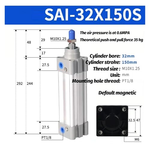 Cylindre pneumatique double effet SAI40 avec amortissement