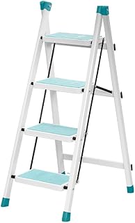 Ladder Step Ladders Collapsible Ladder 4 Step Ladder Folding Multi Purpose Step Ladder Metal Stepladders with 4-Layer Pedal and Rubber Feet for Home(Ladder D)