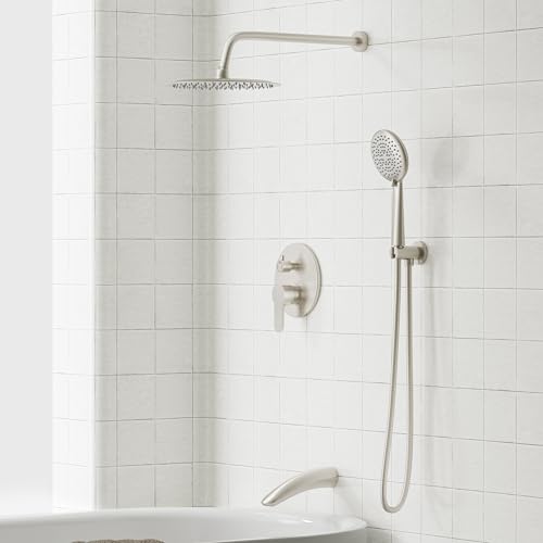 Image of Gabrylly Bathtub Shower System, Shower Faucet Set with Tub Spout, High Pressure 10 inch Rain Shower head with Handheld Spray, Shower Fixtures with Pressure Balance Shower Valve, Brushed Nickel