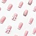 French Tip Press on Nails Short With 3D Charms Bow Flower Design, Pink French Press ons Cute Bow Stick on Short Square Shape Acrylic Rhinestones for Women Daily Wear 24Pcs