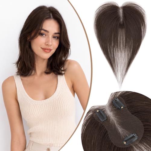Lightweight Breathable 100% Human Hair Topper 11Inch 02 Dark Brown