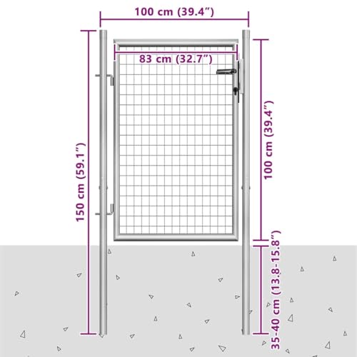vidaXL Gartentor Gartentür Zauntor Gartenpforte Zauntür Hoftor Gartenzaun Pforte Metalltor Einzeltor Hoftür Tor Verzinkter Stahl 105x150cm Silbern