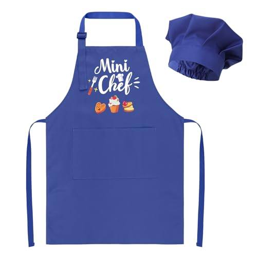 XLSXEXCL Kids Apron and Chef Hat Set, “Mini Chef” Funny