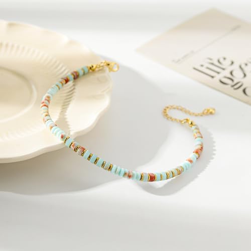 XIJIN Natural Stone Beaded Anklets for Women Handmade Beach Boho Turquoise Beads Ankle Bracelet Jewelry Gift for Her