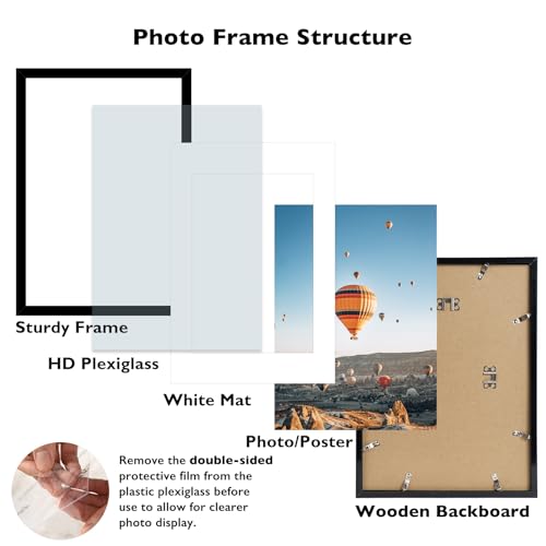 Image of JCJMY 16.5x23.4 A2 Picture Frame Black with 11.7x16.5 A3 Mat, Display Photo 11.7x16.5 with Mat or 16.5 x 23.4 Without Mat, Wall Hanging Large Frame with Plexiglass, Black