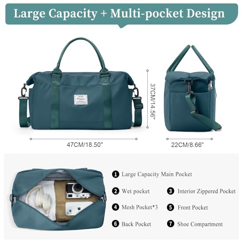 Travel Weekender Bag for Women,Travel Duffel Bag with Computer Compartment, Overnight Carry On Tote Bag with Trolley Sleeve for Weekend Travel Business Trip,Peacock Blue3