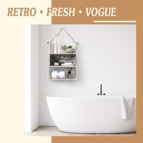 Emibele Bathroom Decor Hanging Shelf, Farmhouse Rustic Wooden Floating Storage Holder for Bathroom Shower Tub Living Room, Toilet Paper Bottles Diaper Holder Storage, for Kitchen Courtyard, White - Image 6