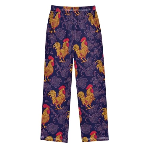 ZZXXB Retro Rooster Flower Boys Long Pants Soft Trousers Elastic Waist Kids Lounge Bottoms with Pockets S-XL2