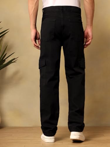 Image of KOTTY Mens Solid|Mid Rise| Utility Pocket|Button|Ankle Length Cargo Jeans