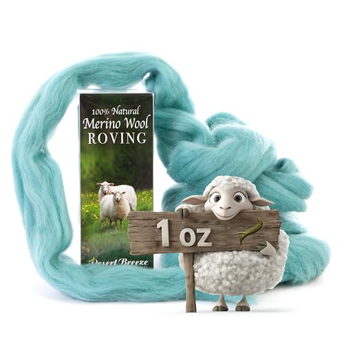Image of Desert Breeze Distributing 100% Natural Merino Wool Roving - Premium Combed Top Merino Roving Wool - Tapestry, Spinning, Wet Felting & Needle Felting Supplies - 21.5 Micron - 1oz Color Turquoise Green