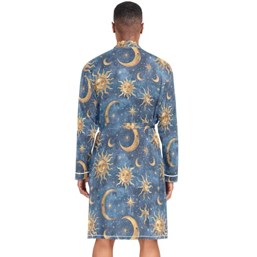 Retro Style Sun and Moon Men's Nightshirt,Soft Kimono Bathrobe Men Long Sleeve Mens Sleepwear3