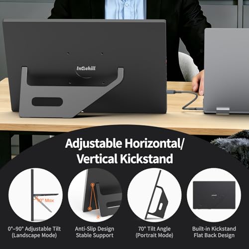 Image of Intehill 16 inch 2.5K Touchscreen Portable Monitor, 120Hz Portable Gaming Monitor w /HDR & Freesync, 16:10 Display with Full Laminated Tempered Glass, Touch Screen Travel Monitor for Laptop, T16KB (Black)