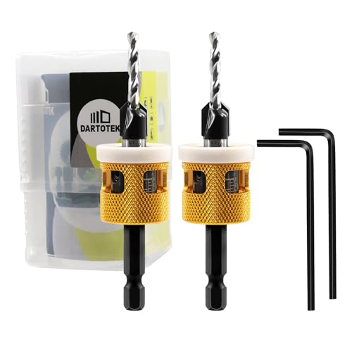 Countersink Drill Bit Set，with Low Friction Depth Stop, 9/64"-3/8" HSS M2 Counter Sink Drill Bit for US Wood Screw Adjustable Depth Countersink Drill Bit (2 of Pack)