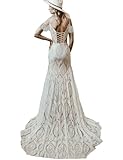 Ayervici Women's Simple Lace Bridal Gowns Sleeveless V Neck Backless Sheath Long Informal Destination Wedding Dresses(Lace Up,US2)