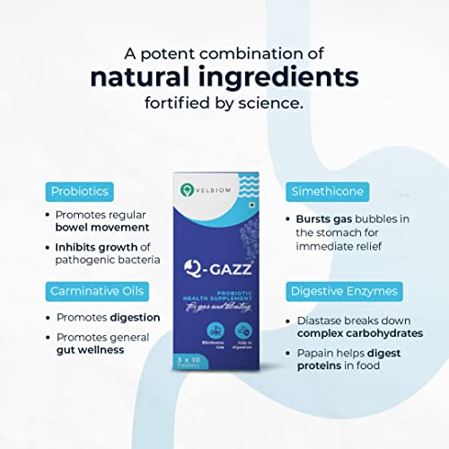 Image of Q Gazz Helps In Gas,Bloating And Indigestion| Clinically Proven Unique Blend Of Probiotics,Carminative Oils| Digestive Enzymes| Dill & Ajwain Oil| Bowel Movement| 30 Capsules