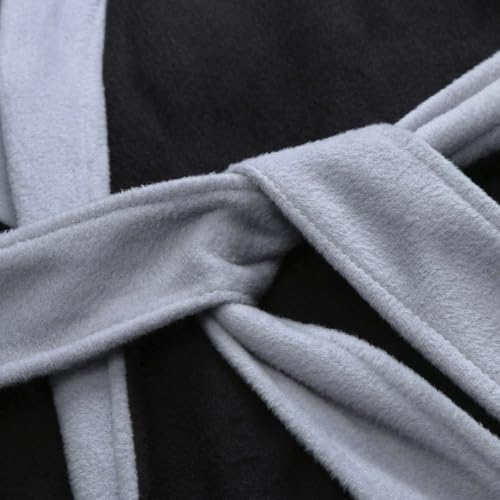 Mens Robe Hooded Wrap Style - Big and Tall Plush Fleece Bathrobe Comfort Soft Unisex Solid Waist Sleepwear Pockets3