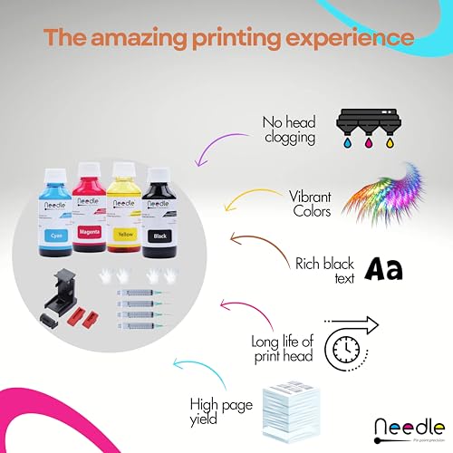 Needle CMYK Refill Kit with Suction Tool Combo Pack of High Yield Inkjet Cartridge Ink Refill Compatible for HP and Canon Cartridge Printers -... - Image 3