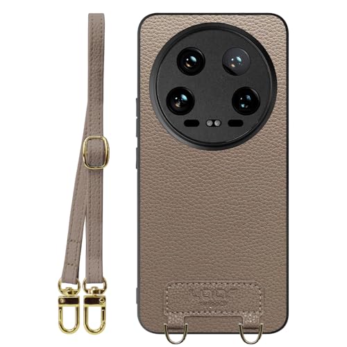 LOOF LUXURY-SHELL SHOULDER �{�v ���U�[ �X�}�z�P�[�X for Xiaomi 14 Ultra �p �P�[�X �J�o�[ �X�g���b�v�z�[�� �V�����_�[ �X�g���b�v �X�}�z�V�����_�[ �V���v�� �ϏՌ� ���^ �y�� leather [�O���[