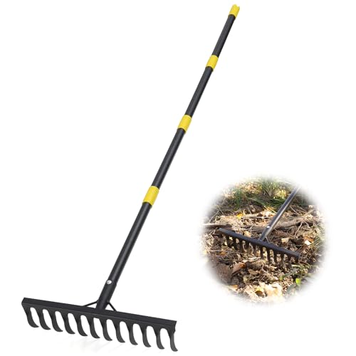 Râteau de Jardin Robuste avec 12 Dents, râteau en métal de 189 cm pour ameublir Le Sol, ramasser Les Feuilles, niveler la pelouse, l'agriculture, la Terre,...
