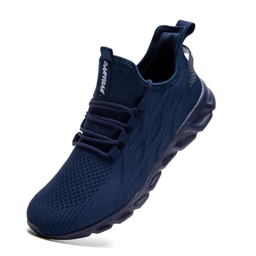 XKOWUO Women Running Shoes Mens Walking Tennis Sport Shoes Women's Gym Sneakers Lightweight Breathable Non Slip Fashion Workout Shoe for Mens Casual Jogging Mesh Sneaker Dark Blue Size US 12