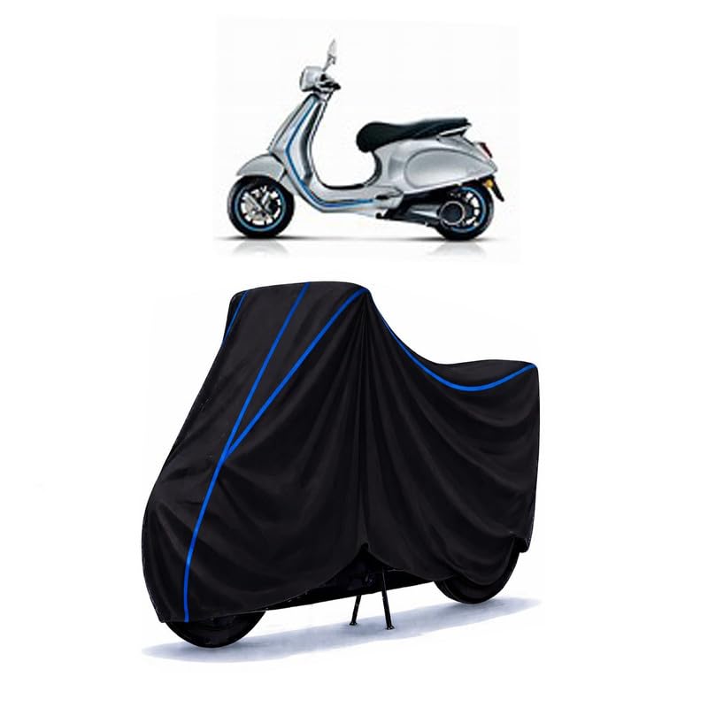 Image of Scooty Cover Water Resistant for Elettrica BS6 | Universal Scooter & Bike Cover | Heavy Duty UV Dust, Rain & Scratch Protection | Elastic Fit All Weather Indoor Outdoor | Black with Blue Piping