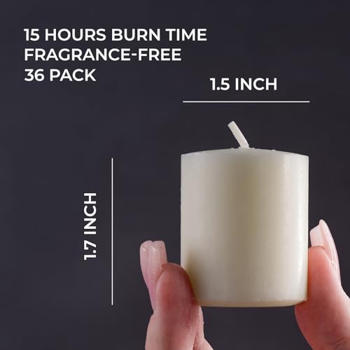 Image of CANDWAX Unscented Ivory Votive Candles Set of 36 - Clean-Burning, Long-Lasting 15 Hour Burn - Ideal for Weddings, Home Decor, Spa, Events - Bulk Value for Versatile Use