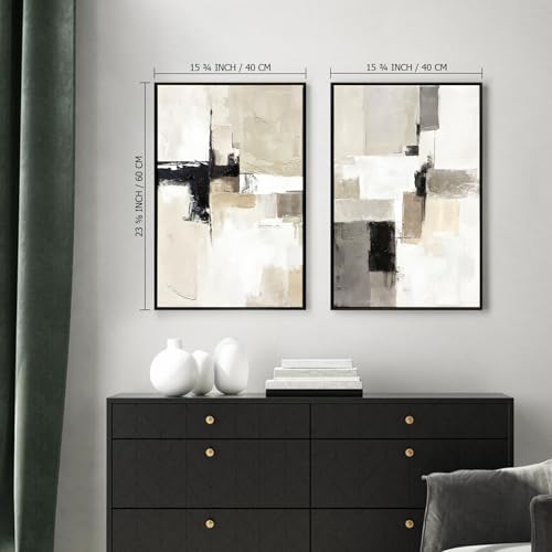 SAFERRYHOME Neutral Abstract Beige,Gray and Black Wall Art Set of 2,16"x24" by SAFERRYHOME - Used condition - Image 2