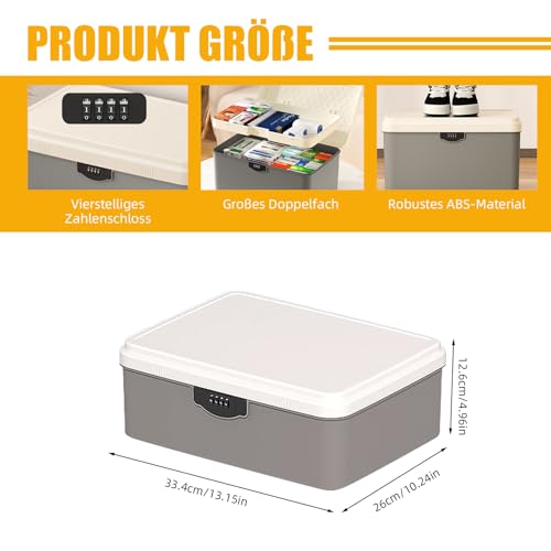 Aartner Abschließbare box, Plastic Box Abschließbar Kühlschrank Safe, Büroschrank Abschließbar für Lebensmittel, Medikamente und Technik/Handygefängnis (Grau, L (33.4 x 26 x 12.6cm))