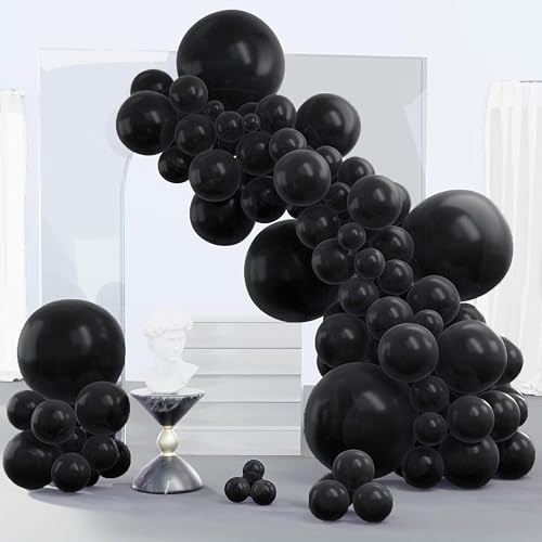 Image of PartyWoo Black Balloons, 100 Pcs, Black, Different Sizes Pack, Perfect for Birthday, Wedding, Baby Shower Decorations