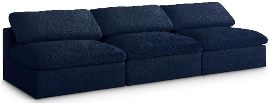 Meridian Furniture 601Navy-S117 Serene Collection Modern | Contemporary Deluxe Comfort Modular Armless Sofa, Soft Linen Textured Fabric, Down Cushions, 117" W x 40" D x 32" H, Navy