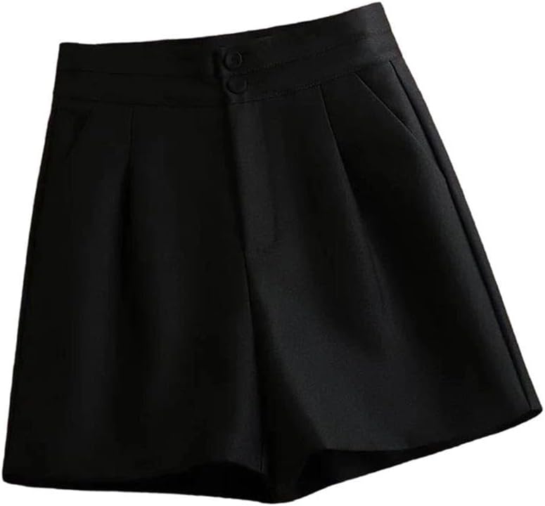 Women Pleated Shorts Double Button Casual Trousers with Pockets Office Daily Slim Short Pants