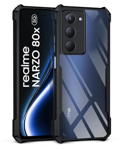 Image of WOW IMAGINE Shock Proof Clear Protective Back Case for Realme Narzo 80x 5G - AirEDGE Technology | 360 Degree Camera Protection | Transparent Hybrid Back Case Mobile Cover - Black