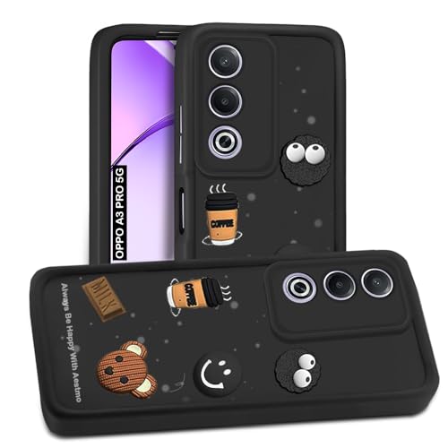 Image of AESTMO Back Case Cover for Oppo A3 Pro 5G Cover | Cute Fun Cartoon 3D Ball | Coffee Silicone Case | Full Body Protection | Camera Protection Back Cover for Oppo A3 Pro 5G (Black)