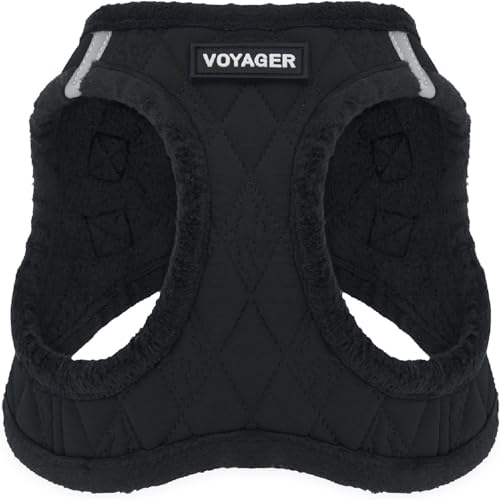 Image of Best Pet Supplies - All Weather Plush, Reflective, No Pull Harness for Small, Medium Dogs, Cats - Secure with Hook & Loop Fastener, Buckle, Double D-Rings - Black Plush, S