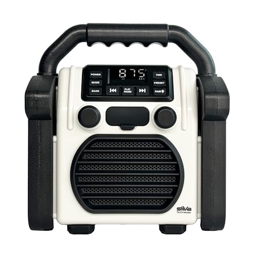 Silva Schneider BR 230 BT offwhite Radio de Chantier FM USB, Bluetooth Fonction réveil, Fonction de Charge de la Batter