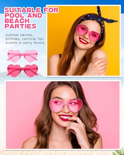 Image of Colzzy 16 Pair Heart Shaped Sunglasses Bulk Witch Birthday Party Sunglasses Candy Color Eyewear for Party Women(Rose Red, Pink)