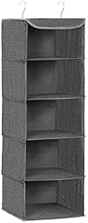 SONGMICS Hanging Storage Shelves, Wardrobe Clothes Organiser, Space Saving and Foldable, Metal Hooks and Bamboo Inserts, Linen Pattern, Grey RYCH06G