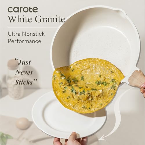 CAROTE Non Stick Frying Pans,Nonstick Granite Skillet Omelet Pans, Stone Cookware Chef's Pan, PFOA Free,(White Granite, 12-Inch)