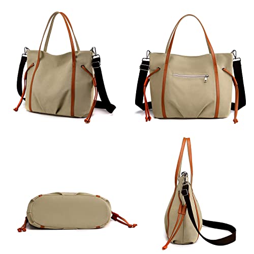 Canvas Shoulder Handbag Tote Bags For Women Top Handle Satchel Handbags Messenger Bag Purse With Adjustable Shoulder Strap (Khaki) #TOP1