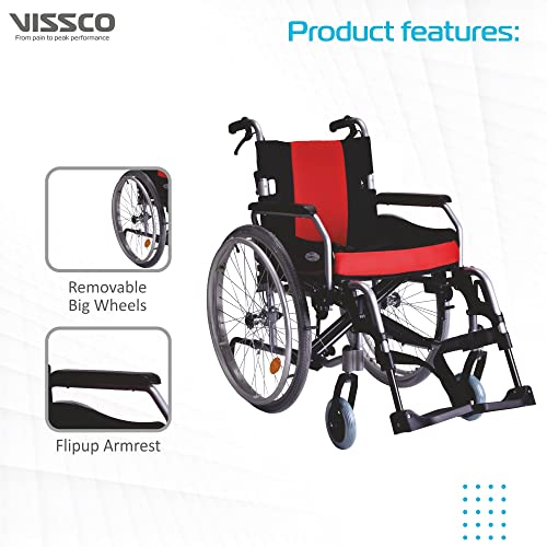 Image of Vissco Superio Aluminium Wheelchair with Removable Big Wheels WIth Folding Mechanism & Flippable Armrest, Weight Bearing Capacity 110kg - Color (Multicolor)