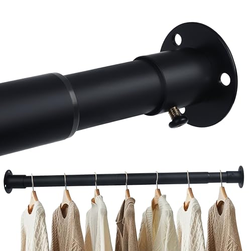 Black Extendable Wardrobe Rail: 64.5–130cm Wardrobe Rails and Fittings Adjustable Clothes Rail Heavy Duty Stainless Steel Pole for Laundry Closet Space Saving Storage