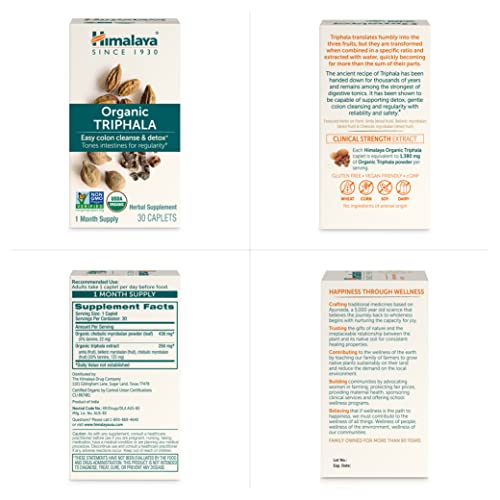 Himalaya Organic Triphala, Colon Cleanse & Digestive Supplement For Occasional Constipation, 688 Mg, 30 Caplets, 1 Month Supply #TOP1