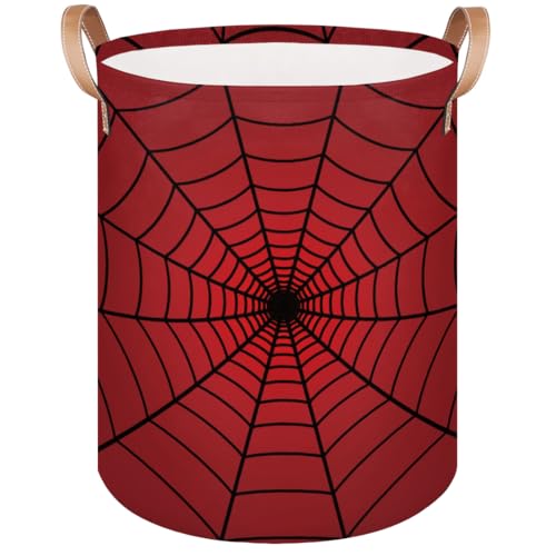 Large Laundry Hamper Basket Red Spider Web Round Freestanding Clothes