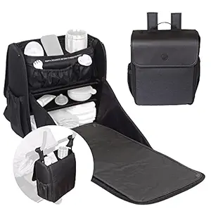 Lulyboo Diaper Bag Backpack, Full Open Cabinet and Padded Changing Station, Removeable Caddy with Two Drink Holders and Angled Cell Phone Storage for Easy Viewing, Universal Stroller Hanger