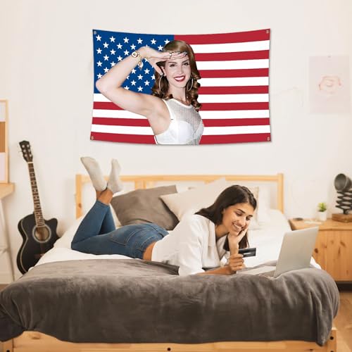 SereneSage Singer Flag 3x5Ft, HD Printing Tapestry Banner with Brass Grommets,Wall Hanging Tapestries Bedroom Living Room Aesthetic Decorative (Red blue)