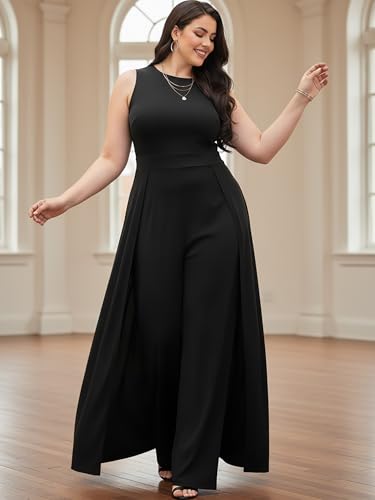Image of KOH KOH Womens Sleeveless Flattering Dressy Long Pant Cape Elegant Jumpsuit