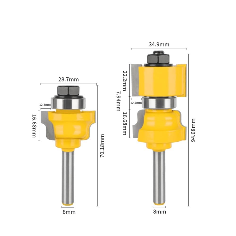 2 unidades, 8mm, 12mm, 12,7mm, marco de ventana Reversible y broca for puerta, enrutador, cortador de carburo, fresas for carpintería, fresa facial for broca de madera(2pcs 8mm Shank)