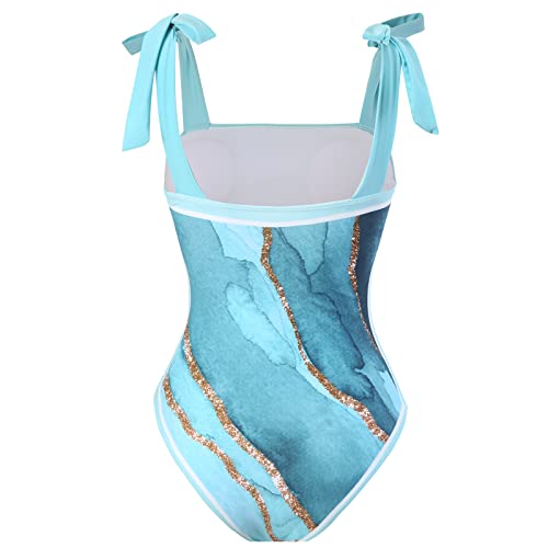 Women Swimsuits Abstract Printing Notched Square/V Neck Floral Vacation One Piece with Cover Up - Image 6